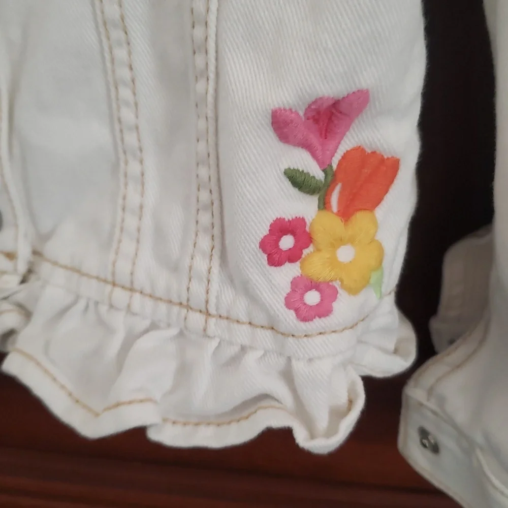Gymboree Jean Jacket with ruffle and flower Embroidery size 5-6